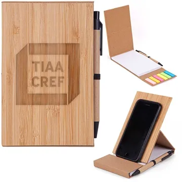 Bamboo Notepad with Sticky Note and Pen - Phone Holder & Recycled Paper