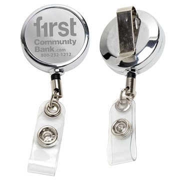 DUBLIN CHROME LZ 30 Cord Chrome Solid Metal Retractable Badge Reel and Badge Holder with Laser Imprint Only - High Durability