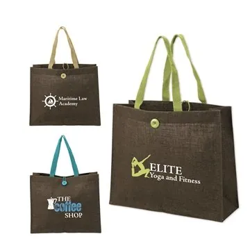 Image of 50 Custom Melbourne Natural Jute Tote - Interior Pocket