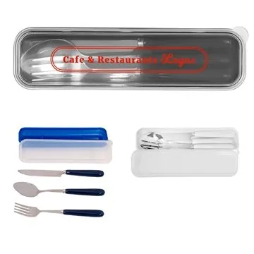 Image of 50 Custom Cutlery Set In Plastic Case - Stainless Steel & Ceramic
