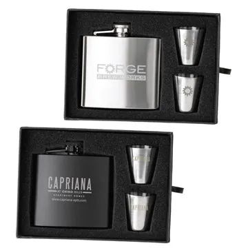 Image of 25 Custom The Duncan Flask and Shot Glass Gift Set - Stainless ...