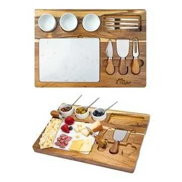 Image of 3 Custom Milton 11-Piece Acacia Wood Cheese Set - Ceramic & FDA ...