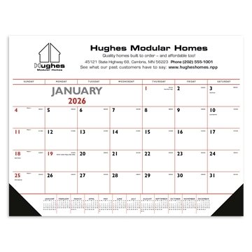 Image of 25 Custom Red & Black Desk Pad with Vinyl Corners - Julian Dates