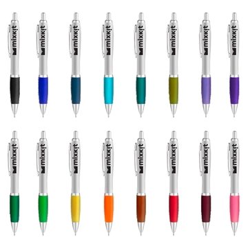 Image of 100 Custom Curvaceous Matte Silver Ballpoint - Rubber Grip