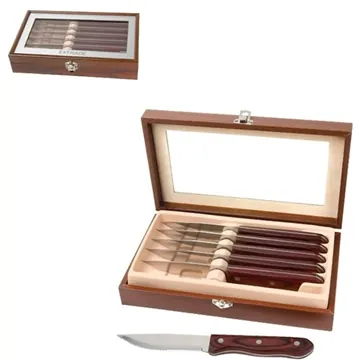 Image of 5 Promotional Manchurian Ash 6-Piece Steak Knife Set - Stainless ...