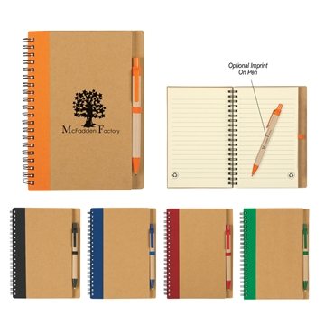 Image of 100 Promotional Eco-Inspired Spiral Notebook & Pen - 60 Pages