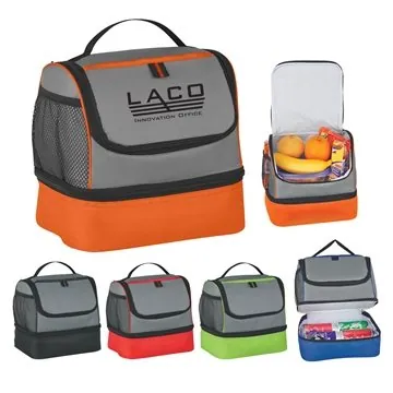 Image of 50 Promotional Two Compartment Lunch Pail Bag - Insulated & Mesh ...