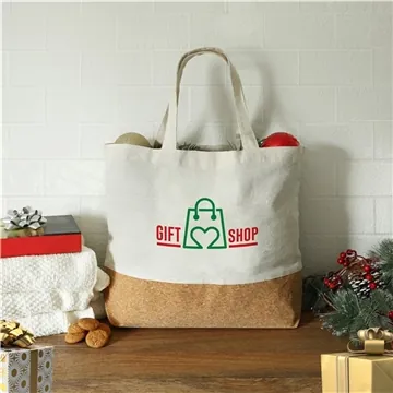 Image of 100 Promotional 6 oz Linen and Cork Tote Bag - Reinforced Bottom