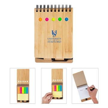 Image of 75 Custom Ridgecrest 3-in-1 Bamboo Jotter w/Pen - Sticky Notes & ...