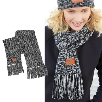 Image of 25 Promotional Leeman Heathered Knit Scarf - Acrylic & Leather ...