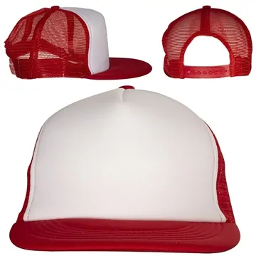 Image of 50 Custom Skater Flat Bill Trucker Cap - Polyester & Snap Back