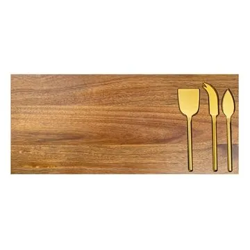 Image of 6 Customized Wright 4-Piece Acacia Wood Serving Set - Stainless ...
