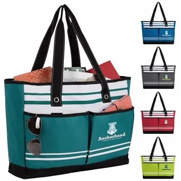 Image of 38 Promotional Two-Pocket Fashion Tote - Zippered & Striped