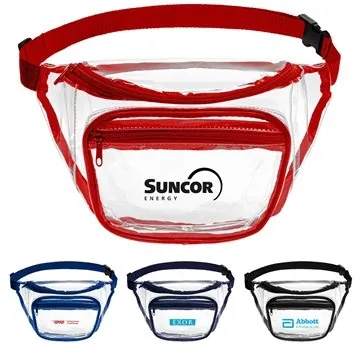 Image of 100 Custom Two Pocket PVC Fanny Pack w/ Zipper - Clear & Security ...