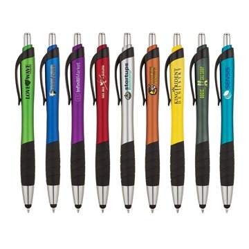 Image of 250 Customized Wave - Metallic Ballpoint Pen Stylus - Rubber Grip