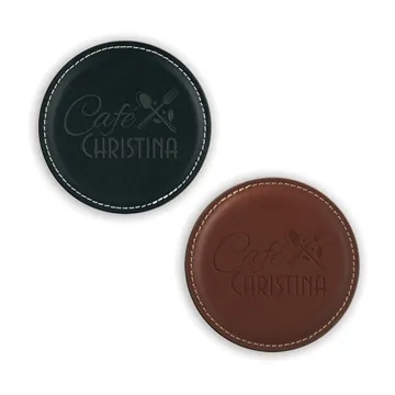 Image of 100 Custom Vintage Round Leather Coaster - Bonded & Stitched