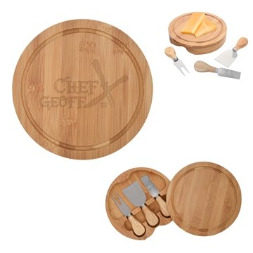 Image of 10 Customized 3-Piece Bamboo Cheese Server Kit - Storage Tray
