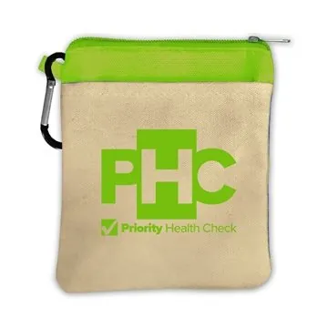 Image of 100 Custom Canvas Zipper Tote with carabiner - Renewable Cotton