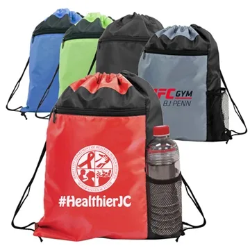 Image of 100 Custom Sports Drawstring Backpack - Mesh Pocket