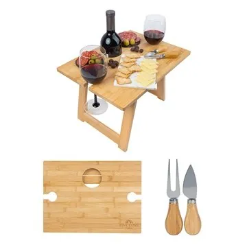 Image of 6 Promotional Everett Bamboo Wine & Cheese Table - Collapsible & ...