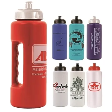 Image of 90 Custom 32 oz Grip Bottle with Push 'n Pull Cap - BPA Free & ...