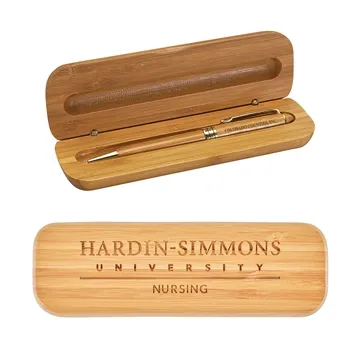 Image of 25 Customized Bamboo Case w/Pen Gift Set - Handcrafted