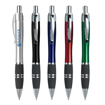 Image of 250 Customized Tri-Band Pen - Rubber Grip & Plunger Action