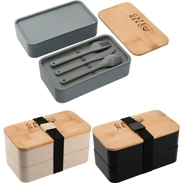 Image of 24 Customized Stackable Bamboo Fiber Bento Box - Eco-Friendly & ...