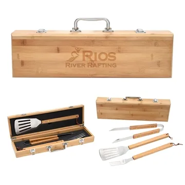 Image of 12 Customized BBQ Set In Bamboo Case - FDA Approved