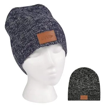 48 Customized Knit Beanie With Leatherette Patch - 100% Acrylic