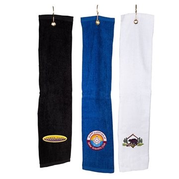 Image of 50 Custom Tri-Fold Golf Towel - Cotton Terry & Metal Grommet