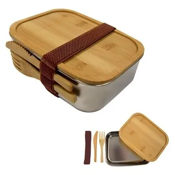Image of 15 Promotional Sophisticate Stainless & Bamboo Bento Box - BPA ...