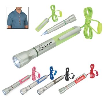 Image of 250 Customized Flashlight With Light Up Pen - LED & Breakaway Cord
