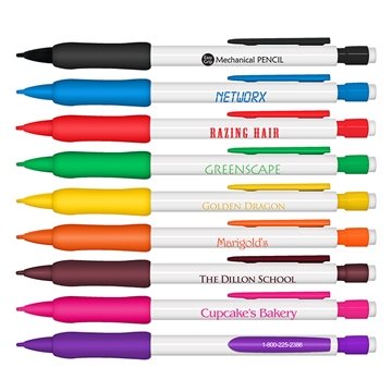 Image of 300 Promotional Mechanical Pencils - White Barrel with Rubber Grip ...