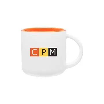 Image of 48 Custom 14 oz Minolo Mug - Matte White - Orange - Microwave Safe