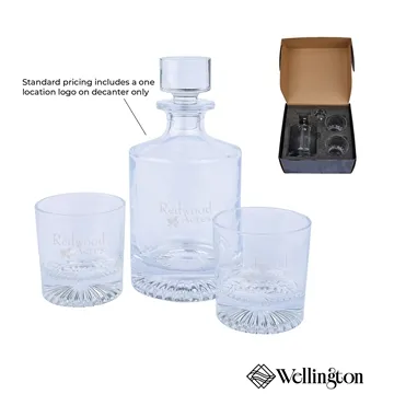 12 Custom Wellington Kingsley Whiskey Decanter & Glasses Set - ...