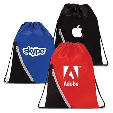 Image of 100 Customized Donato Zipper Drawstring Backpack - 210D Nylon