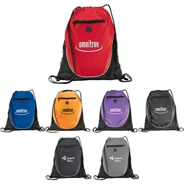 Image of 100 Promotional Peek Drawstring Bag - Zippered Front Pocket & ...