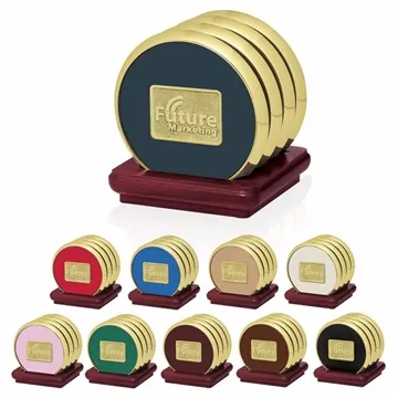 10 Promotional Four Coasters with Solid Cherry Stand - Urethane ...