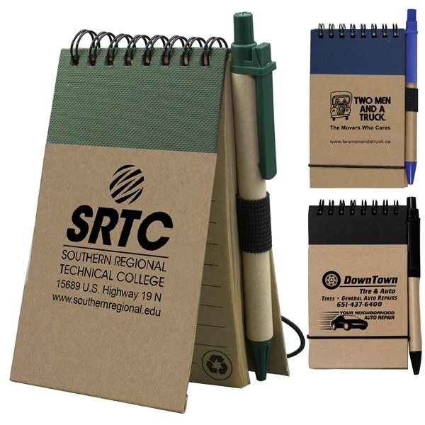 "ARCATA" Eco Inspired Jotter Notepad Notebook with Matching Color Eco Inspired Paper Pen - Recycled