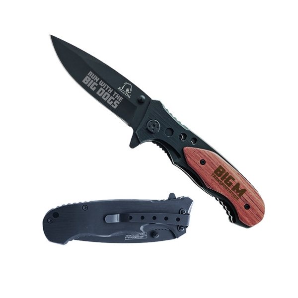 Heavy Duty Pocket Knife with Plated Wood Handle