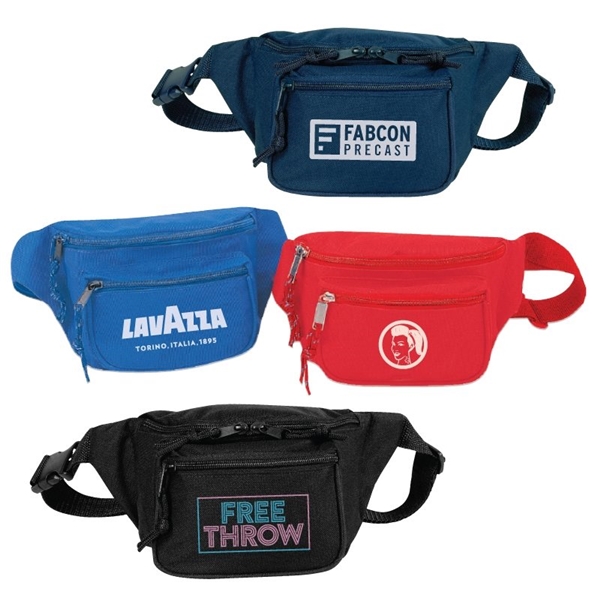 600D Polyester Triple Zipper Fanny Pack - Vinyl Backing