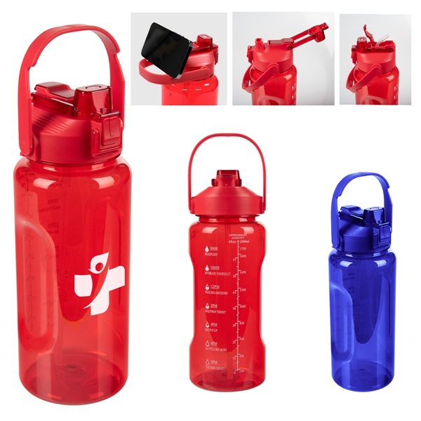 68 oz Motivational Water Bottle - Time Markers &amp; Phone Stand