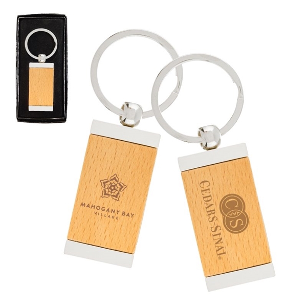 Sterling Silver Plated Bamboo Rectangle Keyring - Handcrafted & Gift Boxed