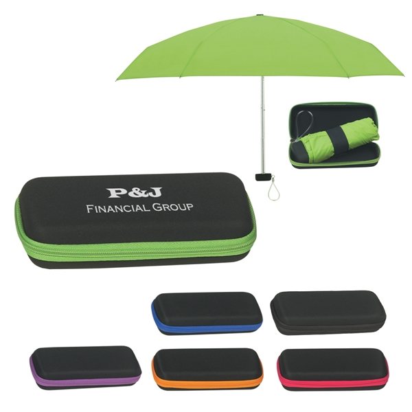 37" Arc Telescopic Folding Travel Umbrella With Eva Case - Aluminum &amp; Polyester