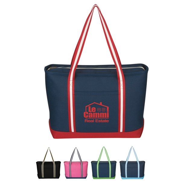 Large Cotton 24 oz. Canvas Admiral Tote Bag - Zippered &amp; Front Pocket