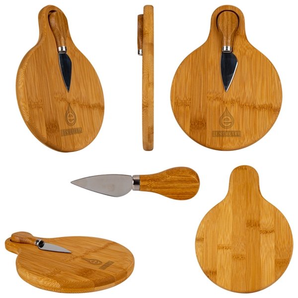 Small Bamboo Cutting Board with Cheese Knife - Rubber Wood