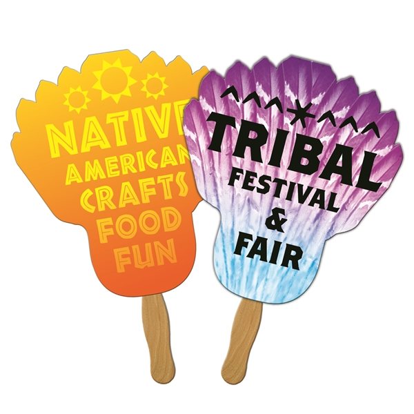 Feather Sandwiched Hand Fan - Paper Products - Laminated &amp; Wood Handle