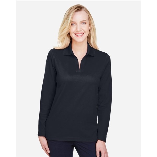 Devon & Jones CrownLux Performance® Ladies' Plaited Long Sleeve Polo - Moisture Wicking & UV Protection