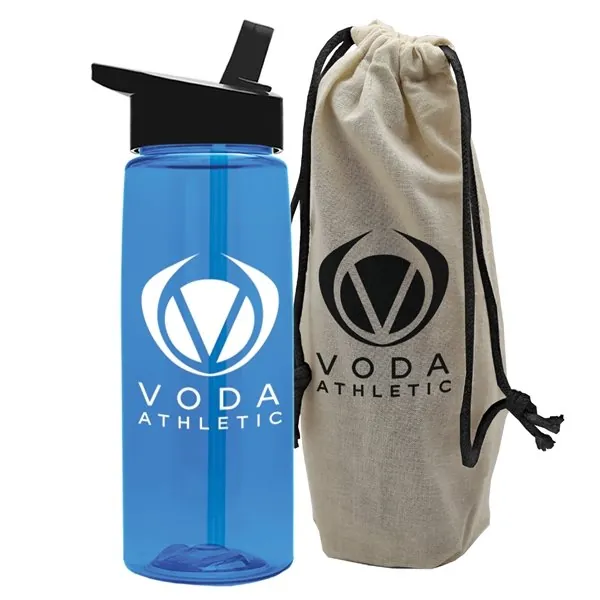 The Flair - 26 oz Transparent Tritan™ Bottle in a Cotton Tote with Flip Straw Lid - Cotton Tote